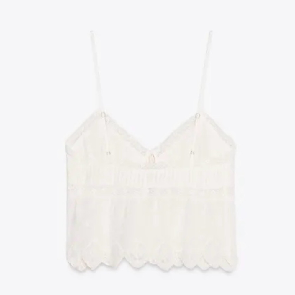 🔥🔥Zara White Lace Eyelet Tie-Front Cami Top - Picture 7 of 7